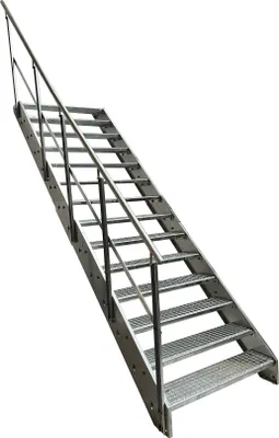 Obrázek produktu pro Ocelové příčkové schodiště Mřížové stupně 14 stupňů Zábradlí vlevo - pozinkované - (š x v x h) 140 x 266 x 272 cm