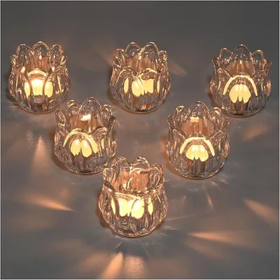 Produktbild von PolkaHome® Set von 6 Glas-Waxinelichthaltern in Tulpenform – Transparente Teelichthalter für Tischdekoration, Weihnachten, Hochzeit,