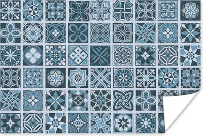Produktbild von MuchoWow® Poster Blumen - Blau - Muster - Figuren 60x40 cm - Schlafzimmerdekoration