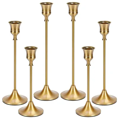 Image de Elzusha - Ensemble de 6 bougeoirs vintage dorés pour décoration festive