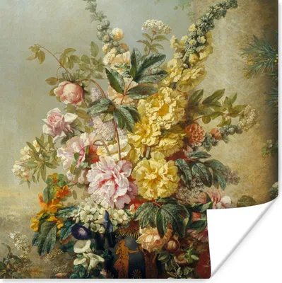 Produktbild von MuchoWow® Poster Große Vase mit Blumen - Josep Mirabent - Gemälde 100x100 cm - Babyzimmer