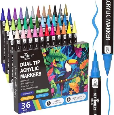 Produktbild von Acrylmarker Set - 36 Farben Doppel-Tip für kreative Projekte