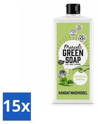 Produktbild von 15 x Marcel's Green Soap Geschirrspülmittel - Basilikum & Vetivergras - 500 ml - Vorteilspackung - 15 Stücke