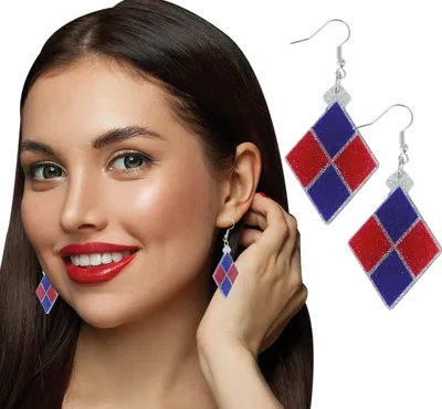 Productafbeelding van Superhelden oorbellen, fantasierijke carnavalssieraden, "Mr. Smile" kostuumaccessoire, tekenfilmavontuur oorbellen, kleurrijke carnavalaccessoires, kleur: blauw / rood