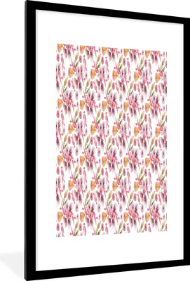 Produktbild von MuchoWow® MuchoWow® Gerahmtes Poster Blumen - Rosa - Farben - Aquarell 60x90 cm - Poster mit zchwarzem Bilderrahmen - Dekoration - Wandposter Wohnzimmer - Hochwertig