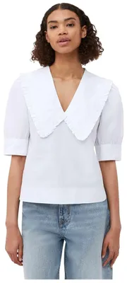 Obrázok produktu pre Polo tričko Ganni Bavlna Poplin V-neck Ruffle Blouse pre Dámske