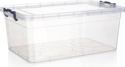 Box úložný GEMA 20l, 49x32, 5x19, 5cm, veko, klip, plastový, ŠE/TRA