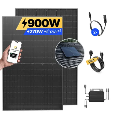 Produktbild von Balkonkraftwerk 900W Solaranlage mit Ziegeldach Halterung (Paarmontage) Steckerfertig Komplettset Photovoltaik Anlage 800W, Kabellänge: 10m, Solakon