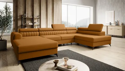 Produktbild von FURMEB24 ECKSOFA PRAGA U- form mit Schlaffunktion rechts 350 x 203 cm GELB