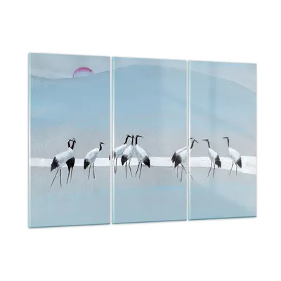 Produktbild von Bilder auf glas - 3 Teile - Vögel Kraniche Natur - 165x110cm - Glasbilder - Wandbilder - Bilder - zum Aufhängen bereit - Wanddekoration aus Glas - Glas Bilder - Wandbild auf Glas - GCE165x110-4921