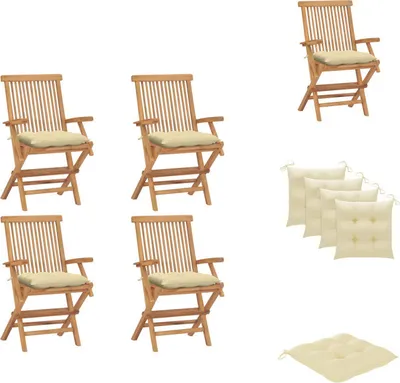 Produktbild von vidaXL Gartenstühle mit Cremeweißen Kissen 4 Stk. Massivholz Teak -  Gartenstühle