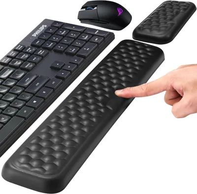 Produktbild von Ergonomische Handballenauflage Set, Memory Foam, Anti-Rutsch Kunstleder, Schwarz, für Büro