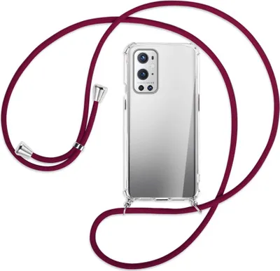 Produktbild von Handykette Backcover-Schutzhülle mit Band (Metall silberfarben) für OnePlus 9 - dunkelrot