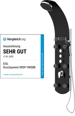 Produktbild von eisl Duschpaneel KARIBIK, Wellness Duschsystem mit Armatur und Regendusche,  Duschset aus Sicherheitsglas Schwarz