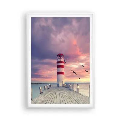 Produktbild von Gerahmtes Poster - Weißer Rahmen - Laterne Meer Küste - 70x100 cm - Wand Bild - Wanddeko - Wandbilder - Kunstposter - Wandposter - Bilderrahmen - Bilder - Kunstdruck - P2WPA70x100-4978