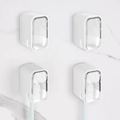 Productafbeelding van Solidchoice - Set van 4 Transparante Wandmontage Tandborstelhouders