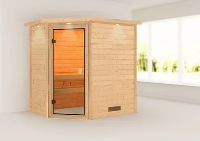 Produktbild von Karibu Sauna Innensauna Jella Eckeinstieg ohne Zubehör 224x159x191 cm mit Dachkranz