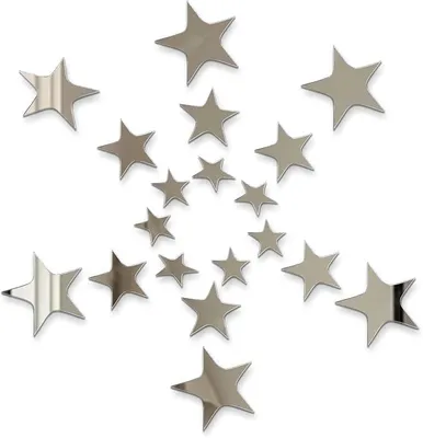 Produktbild von PolkaHome® 40er Set Spiegelnde Acryl Stern Aufkleber Wanddeko Silber – Selbstklebende Glitzer Sterne für Kinderzimmer, Wohnzimmer,