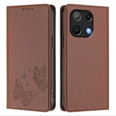 Produktbild von Lederhülle für Umidigi Note 90, Schmetterling Prägung Leder Brieftasche Schutzhülle mit Ständer Braun