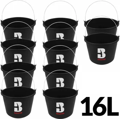 Produktbild von 10x Wassereimer Eimer 16L Liter Baueimer Mörteileimer Putzeimer Kübel Solide Schwarz