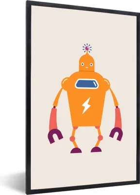 Produktbild von MuchoWow® MuchoWow® Gerahmtes Poster Roboter - Antenne - Orange - Blitzschlag - Junge - Kinder 20x30 cm - Poster mit zchwarzem Bilderrahmen - Drucken - Bilder Poster im Rahmen