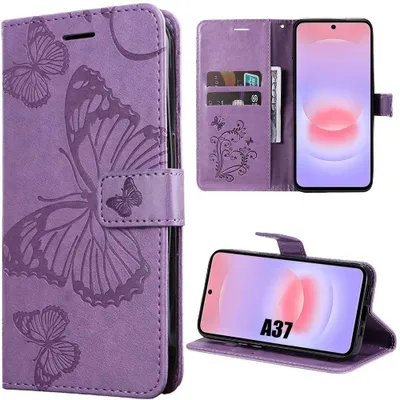 Image de Coque pour Samsung Galaxy A37 5G, Cuir Synthétique Antichoc Anti-Rayures Motif Papillon Violet