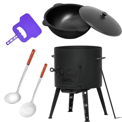 Produktbild von Ø40 Uchag 2mm stahl Utschak 12L Kazan Rund Grillfächer Schaumkelle Suppenkelle Utschak Utschag Kasan Feldküche Außenküche Eintopfofen Gulaschkanone