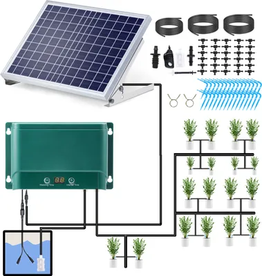 Produktbild von Solární automatická zavlažovací souprava, 7 časových režimů, 30 režimů zavlažování, 98,42 stop automatické zavlažovací soupravy pro zavlažování zahrady