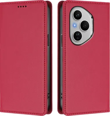 Image de Étui en cuir pour Honor 400 Pro, étui à rabat magnétique en cuirPolyuréthaneavec support, rouge