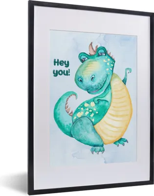 Produktbild von MuchoWow® Gerahmtes Poster Dino - Kinderzimmer - Aquarell - Jungen - Kinder 30x40 cm - Poster mit Schwarzem Bilderrahmen Wandposter Rahmen Foto Bilder - Wandposter Schlafzimmer