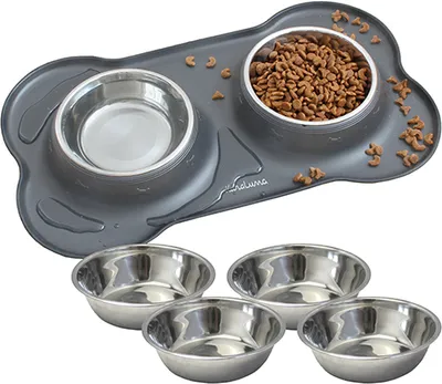 Produktbild von KaraLuna Napfunterlage Napf Napfset Doppelnapf Futternapf Katze Hund 200ml, Grau