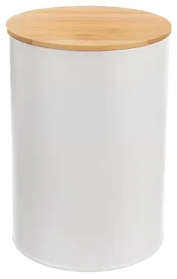 Productafbeelding van Voedselcontainer - Bewaarbox - 800 ml - Metaal - Bamboe deksel - Wit