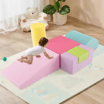 Produktbild von GOPLUS 6 tlg. Schaumstoffbausteine, Softbausteine zum Klettern & Rutschen aus Kunstleder & Schaumstoff für Baby Kleinkinder