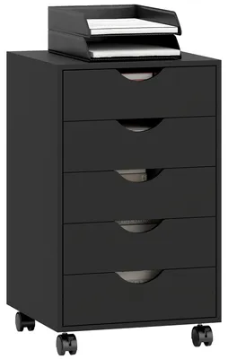 Produktbild von Mobiler Bš¹rocontainer, Bš¹roaufbewahrungseinheit auf Rollen, 5 Schubladen, 40 x 40 x 67 cm, schwarz