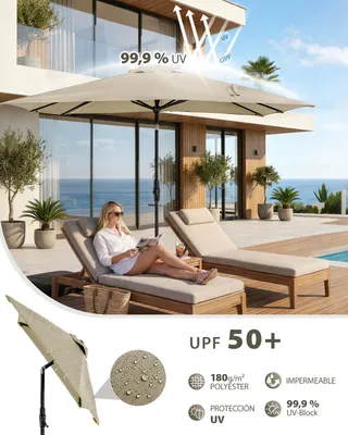 Produktbild von Sekey Rechteckiger Sonnenschirm 300x200 cm, großer Marktschirm mit Kurbel neigbar & 30° knickbar, UV50+ Sonnenschutz, wetterfester Gartenschirm