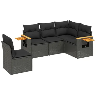 Produktbild von vidaXL 5-tlg. Garten-Sofagarnitur mit Kissen Schwarz Poly Rattan