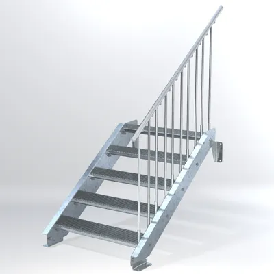 Produktbild von Stahltreppe 5 Stufen bis Höhe 100 cm, Laufbreite : 90 cm Geländer rechts ST 1 (31 / 31 mm)