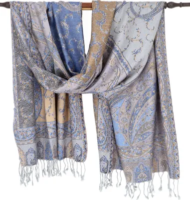 Produktbild von Indischer Schal, Stola mit Paisley Muster, Schultertuch - Motiv 11, Uni, Blau, Viskose, 205*70 cm, Schals