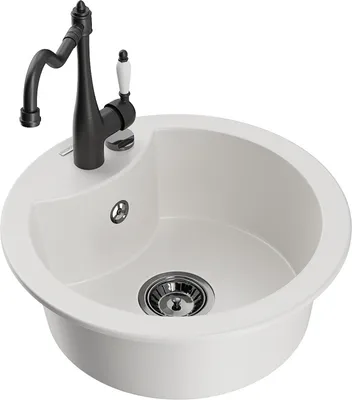 Produktbild von Mexen Diego 1-Becken-Granit-Spüle mit Mischbatterie Carla, Weiß - 6512-20-670700-70
