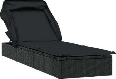 Produktbild von vidaXL Sonnenliege mit Faltdach Schwarz 213x63x97 cm Poly Rattan