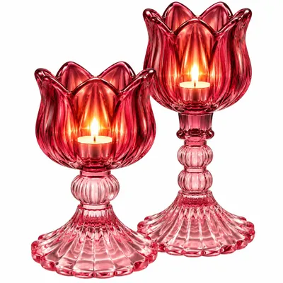 Image de Disposez les bougeoirs Bordeaux et Rose, lot de 2