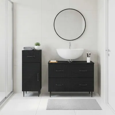 Image de Ensemble de deux meubles de salle de bain exclusifs, modèle HAARLEM, en bois noir