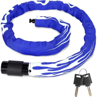 Productafbeelding van Fietsslot, kettingmodel, 100 cm, blauw, met 2 sleutels, geschikt voor elektrische fietsen, scooters en motorfietsen