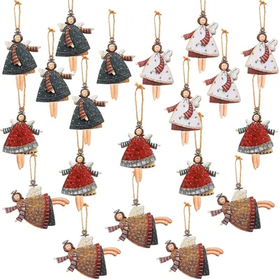 20 Engel-Ornamente aus Holz, Weihnachtsbaum-Anhänger, 8 cm