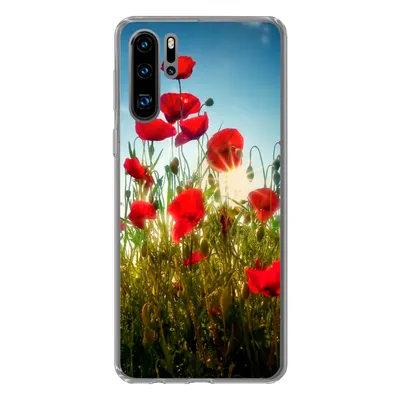 Produktbild von MuchoWow® Handyhülle Schutzhülle Hülle für Huawei P30 Pro Mohnblumen - Toskana - Sonne - Rot - Blau Silikon Softcase Handy Hülle - Schutzdeckel