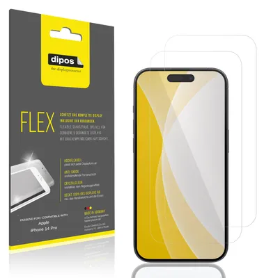 Immagine prodotto di 2x Pellicola protettiva per Apple iPhone 14 Pro, rivestimento al 100%, Protezione dipos Flex