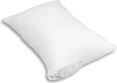 A white quilted pillowcase with a zipper is shown against a white background.