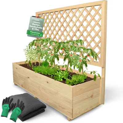 Produktbild von holz4home® Pflanzkasten mit Rankgitter XL aus Kiefernholz I 44x128x104 cm I Pflanzkübel mit Spalier I Hochbeet für Balkon als Sichtschutz