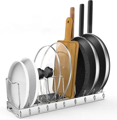 Produktbild von PolkaHome® Topfdeckelhalter Organizer mit 10 verstellbaren Fächern, Aufbewahrung für Schneidebretter, Töpfe und Pfannen, 32 x 11 x 11