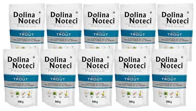 Zdjęcie produktu dla Mokra karma dla psa Dolina Noteci Premium bogata w pstrąga zestaw 10 x 500 g